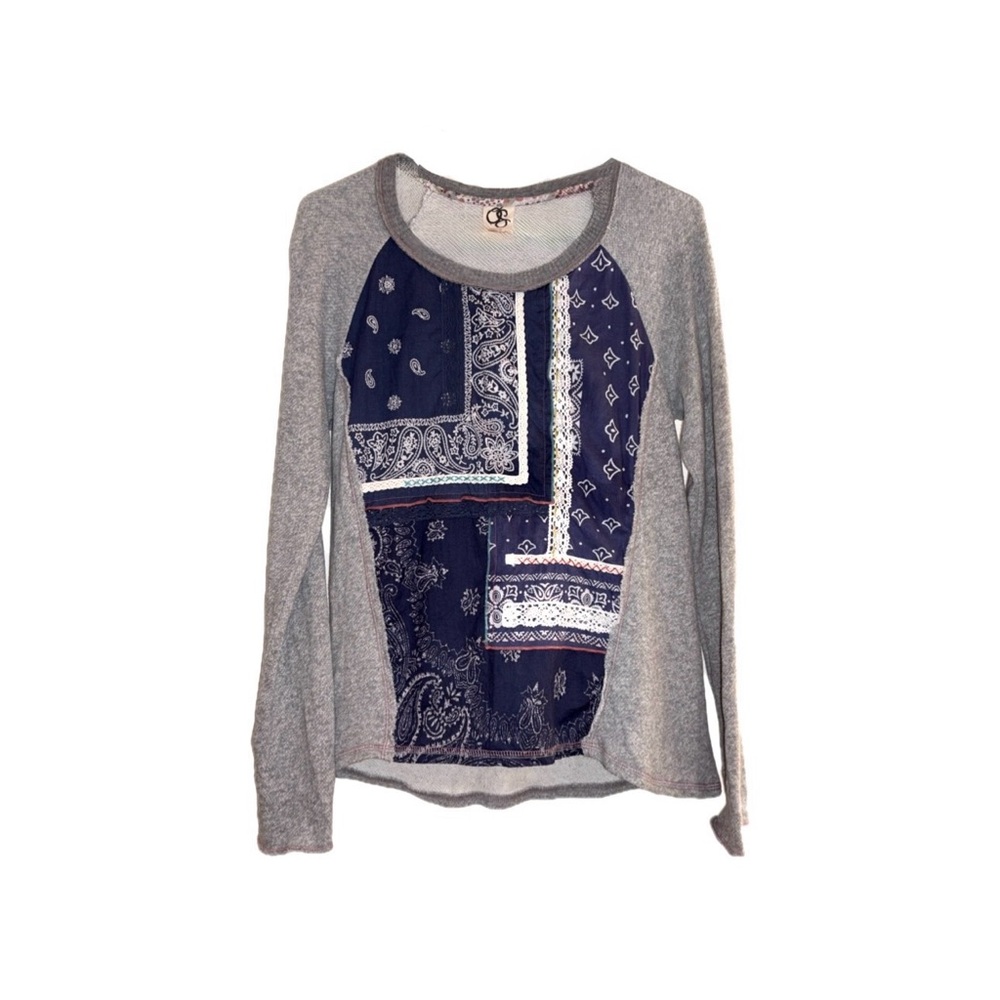 Anthropologie One September Bobbie Patchwork Sweatshirt in Gray & Blue - Size XS